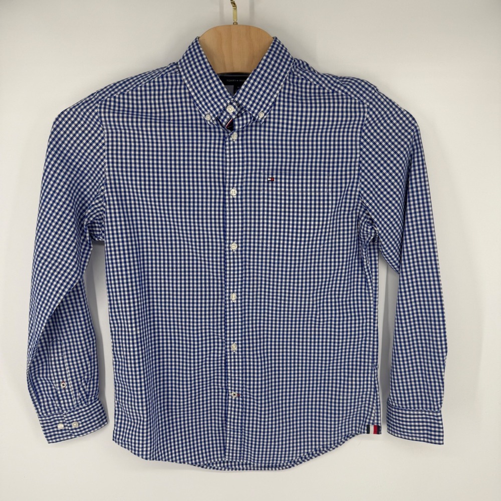 Tommy‎ Hilfiger Mens Blue White Gingham Button Down Shirt Long Sleeve Size M